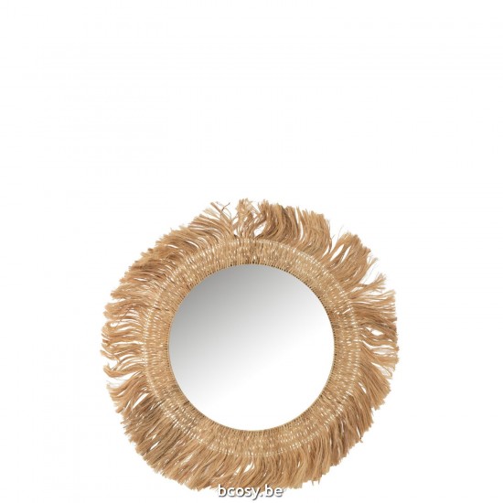 J Line Mirror Round Banana Leaf Natural Large Wall mirrors.