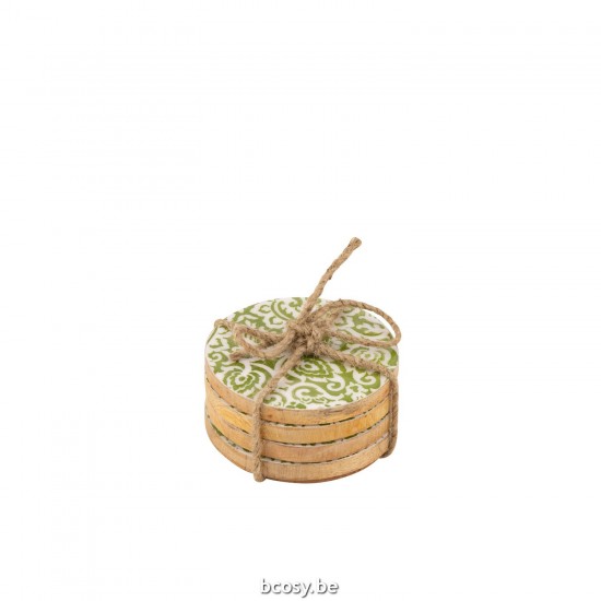J Line Set 4 Sottobicchieri Motivo Legno Di Mango Verde Bianco Juego De 4 Posavasos Madera Mango Verde Blanco.