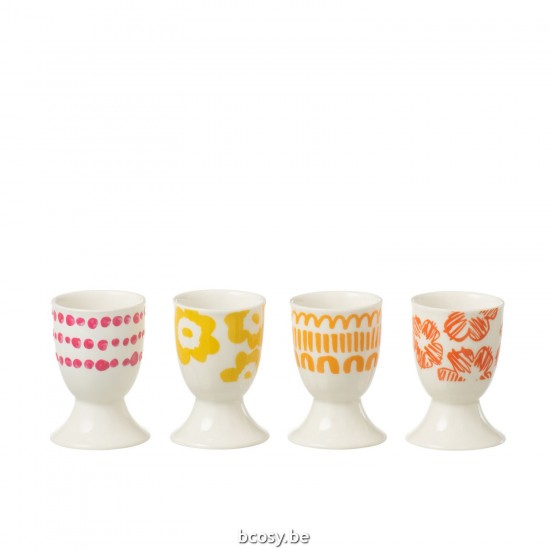 J Line bols Jolipa Set 4 Coquetiers Coffret Ceramique Mix.