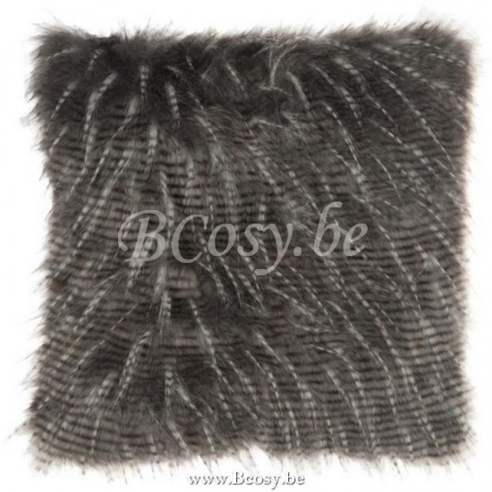J Line Jline Cushion Thick Stripes Fake Fur White Grey cushion
