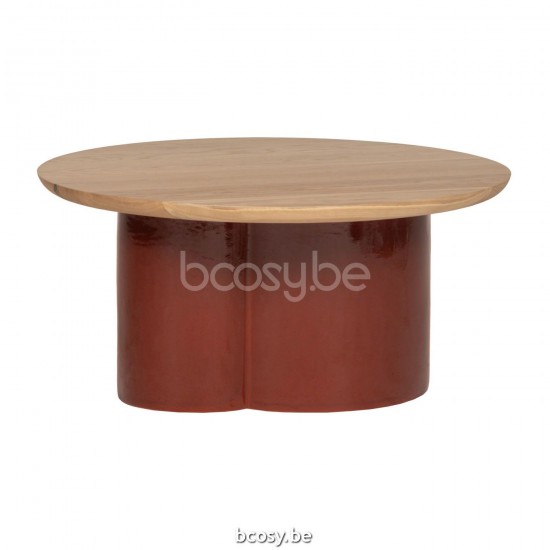 Vincent Sheppard Arvin Dia 60 Table à café Cadre en Céramique Maroon dessus de table Chêne naturel.