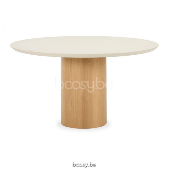 Vincent Sheppard Foster Rond Table à manger ronde Cadre en Chêne Contreplaqué dessus de table Minéral Blanc lunaire.