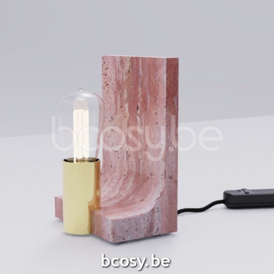 Tekna Astone WALCOTT TABLE-LED-Laiton satiné- Travertino Rosso.