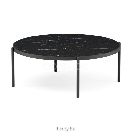 Jardinico VOLTE Table D'appoint De Jardin D'extérieur Emboîtable Rond Ø90 Aluminium Thermolaqué En Anthracite Ceramic Nero-Charcoal.