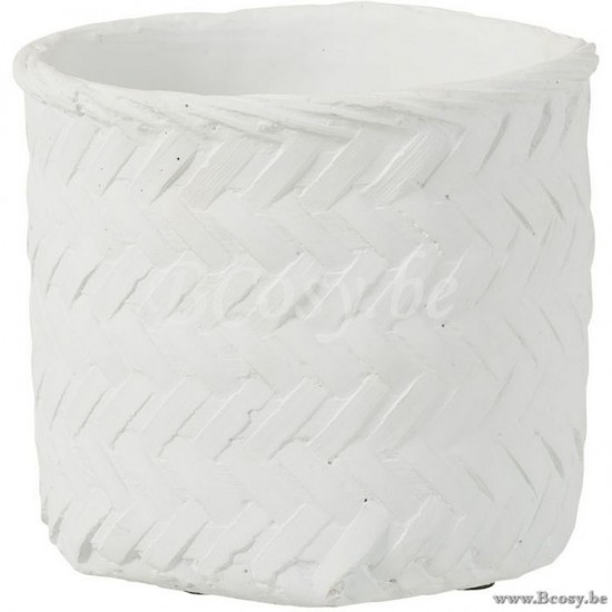 J Line Jline Bloempot Immitatie Gewoven Cement Wit Medium