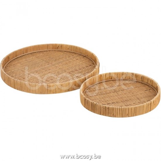 J Line Jline Set 2 Vassoi Rotondi Rattan Naturale Set De 2 Bandejas Redondo Cana Natural