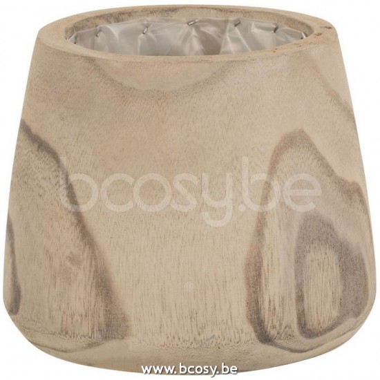 J Line Jline Bloempot Paulownia Hout Plastiek White Wash Small