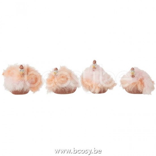 J Line Jline Henne Feder Keramik Weiß Rosa Small 4 Sortiert huhn haehnchen henne haehne huenchen