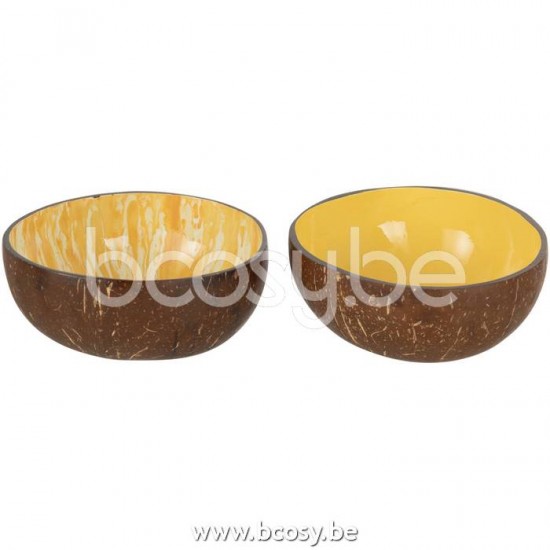 J Line Jline Half Coconut Ball Nuye Nut Paint Yellow Assortment Of 2 bowls
