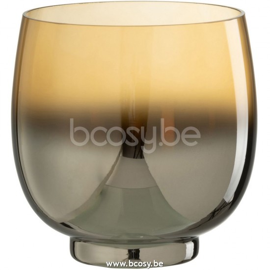 J Line Jline Portacandele Rotondo Vetro Smoke Giallo Argento Medium Fotosforo Redondo Cristal Gris Amarillo Plata Medium