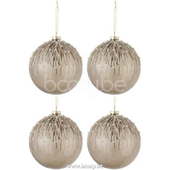 J Line Jline Jolipa 27136 Doos Van 4 Kerstballen Parels Glitter Glas Grijs Large