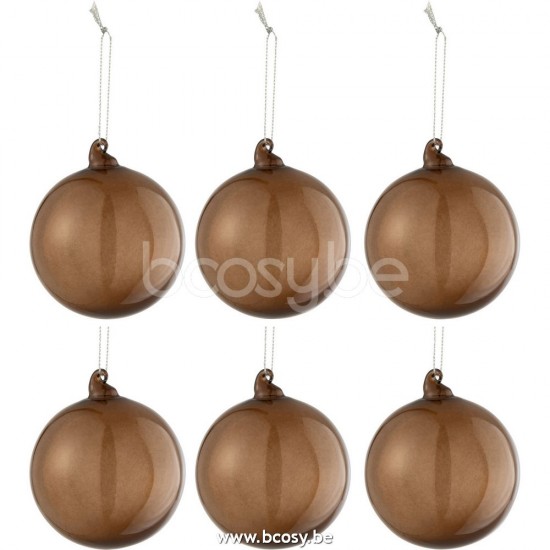 J Line Jline Jolipa 27748 Doos Van 6 Kerstballen Effen Transparant Bruin Small