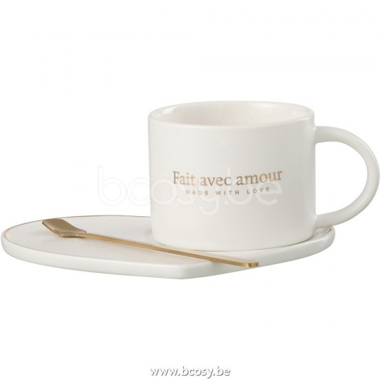 J Line Jline Tasse Untertasse Löffel Porzellan Französisch Weiß kaffeetassen