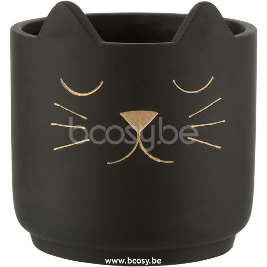 J Line Jline Portavasi Gatto Ceramica Nero Oro Large Maceta Gato Ceramica Negro Oro Large