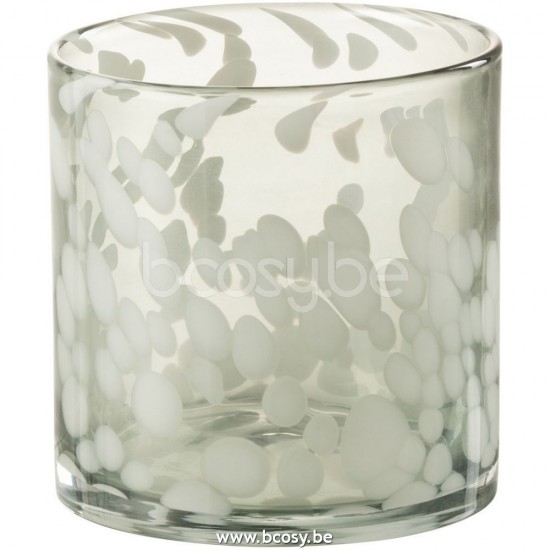 J Line Jline Portacandele Macchie Vetro Grigio Bianco Small Candelabro Puntitos Vidrio Gris Blanco Small