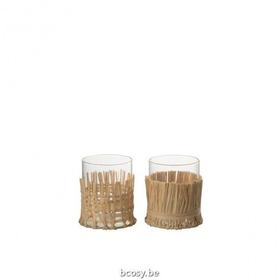 Jline Vaas Vlecht Glas Raffia Transparant Small Assortiment Van 2.