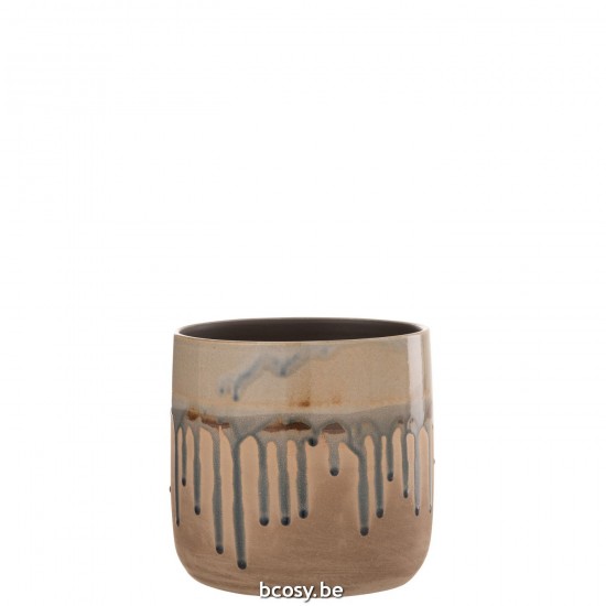 Jline Bloempot Druppel Keramiek Beige Grijs Medium.