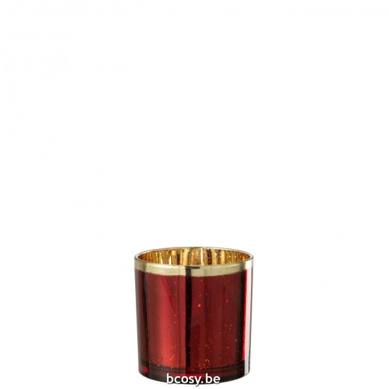 J Line Portacandele Bordo Dorato Vetro Rosso Large Fotóforo Bordado Oro Vidrio Rojo Large.