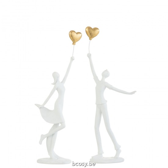 Jline Dame En Man Hart Ballon Resine Wit Goud Assortiment Van 2.
