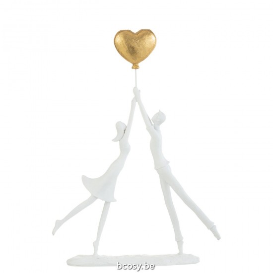 J Line Couple Standing Heart Balloon Resin White Gold.