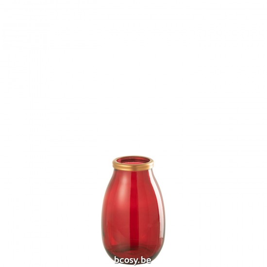 Jline Vaas Goud Boord Glas Rood Small.