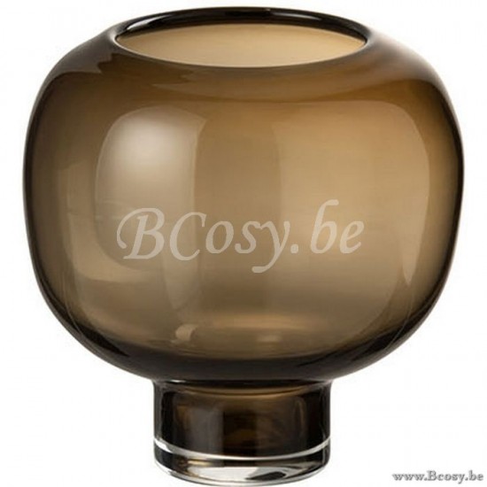 J Line Jline Glas Auf Fuß Rund Glas Dunkel Braun Small vases