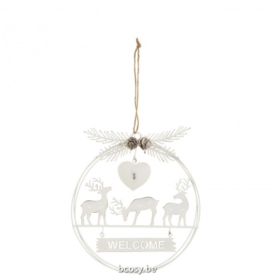 Jline Kerstmis Hanger Welcome Metaal Wit.