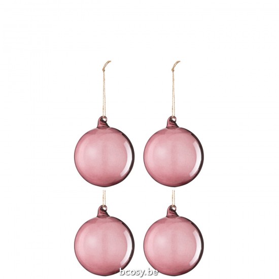 Jline Doos Van 6 Kerstbal Glas Licht Mauve Small.