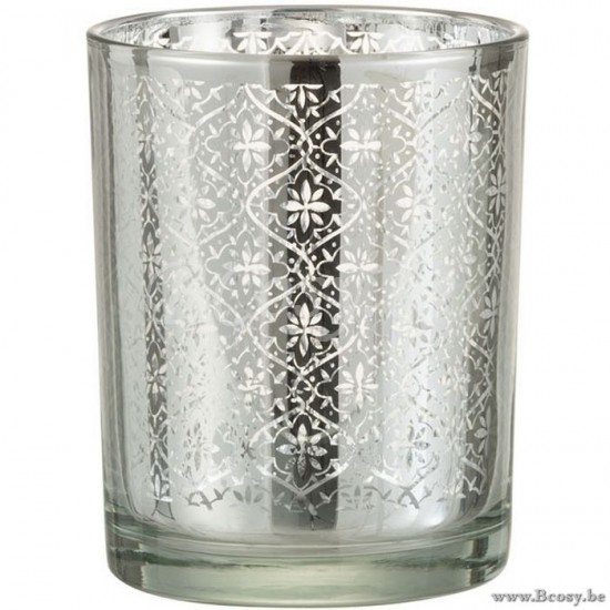 J Line Portacandele Orientale Vetro Argento Small Fotoforo Oriental Vidrio Plata Small.