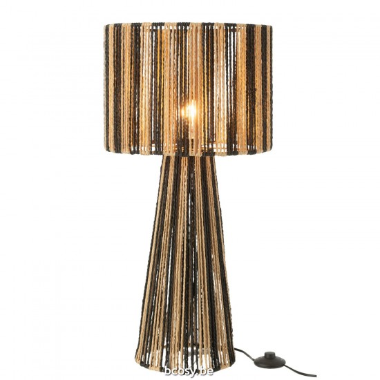 J Line Lampada Rigata Corde Metallo Carta Nero Naturale Lámpara Rayas Cuerdas Metal Papel Negro Natural.