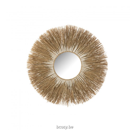 Jline Spiegel Melissa Stroh Naturell Weiß Large Wandspiegeln.