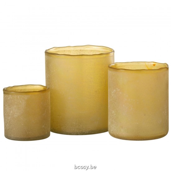J Line Set Of 3 Tealight Ruby Glass Yellow Set De 3 Portavelas Ruby Vidrio Amarillo.