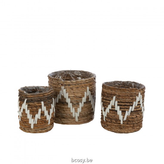 Jline Set Of 3 Baskets Fanny Banana Leaf Natural White lagerkorb lagerkoerbe.