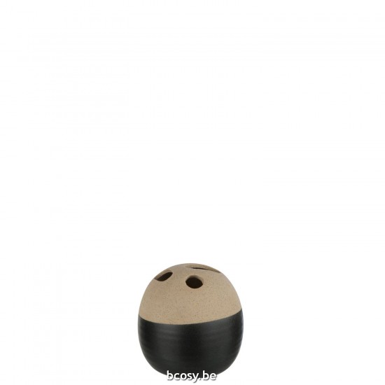 Jline Vaas Bol Keramiek Beige Zwart Small.