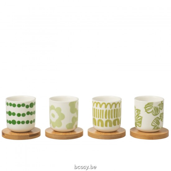 J Line Set 4 Tazzina Da Caffe Piattino Bambu Scatola Ceramica Verde Juego De 4 Tazas De Café Plato Bambú En Estuche Cerámica .