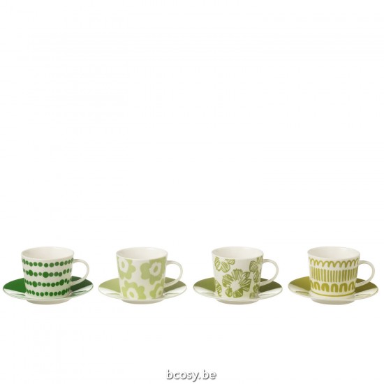 J Line Set 4 Tazza Da Te Piattino Scatola Ceramica Verde Large Juego De 4 Tazas De Té Plato En Caja Cerámica Verde Large.