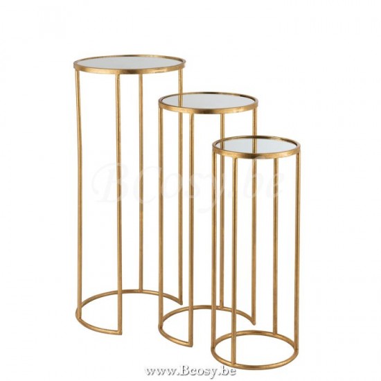 J Line Jline Set Van 3 Bijzettafels Leo Spiegel Ijzer Goud