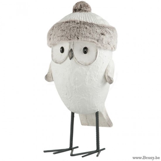 J Line Jline Eule Mütze Winter Magnesia Weiß Grau Large figurine weihnachten