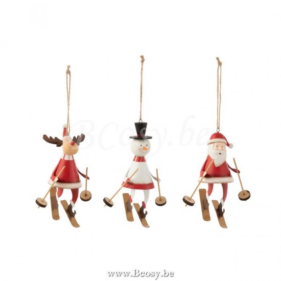 J Line Jline Hanger Santa Claus Reindeer Snowman Metal White Red Assortment Of 3