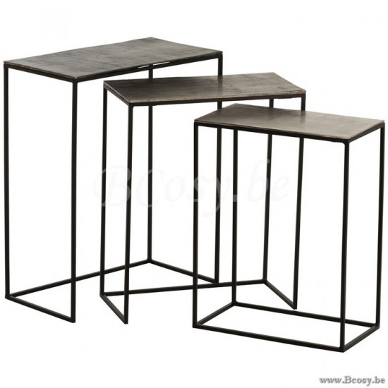J Line Jline Set 3 Tavolini Rettangolari Alluminio Nero Mix Set De 3 Mesa Auxiliar Rectangular Aluminio Negro Mix