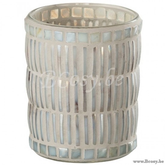 J Line Jline Portacandele Mosaico Vetro Cemento Madreperla Grigio Large Fotosforo Mosaicos Redondo Cristal Cemento Nacar Gris Large