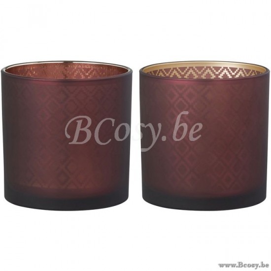 J Line Jline Portacandele Orientale Vetro Rosso Oro Medium Assortimento Di 2 Fotosforo Oriental Cristal Rojo Oro Medium Surtido De 2