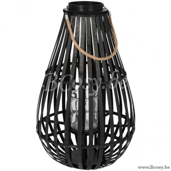 J Line Jline Lantaarn Druppelvorm Bamboo Zwart Medium