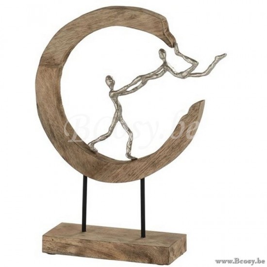 J Line Jline Figuur Pareja Vliegen Halve Maan Mangohout Aluminium Naturel Zilver