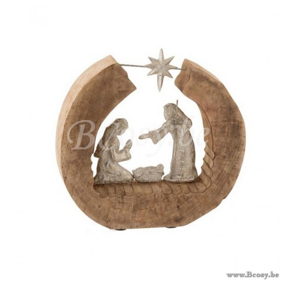 J Line Jline Figuur Kerststal Mangohout Aluminium Naturel Zilver