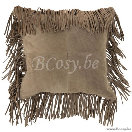 J Line Jline Kissen Fransen Viereckig Leder Beige kissen