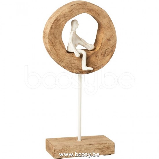 J Line Jline Figure Thinker Ring Low Mango Wood Aluminium Natural White man figures thinking