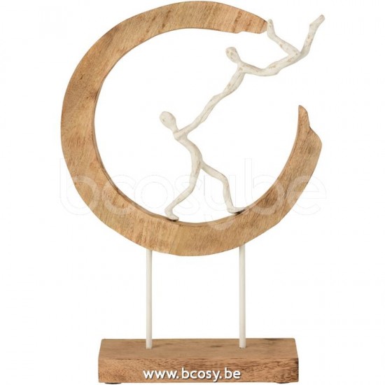 J Line Jline Figure Couple Flying Crescent Mango Wood Aluminium Natural White