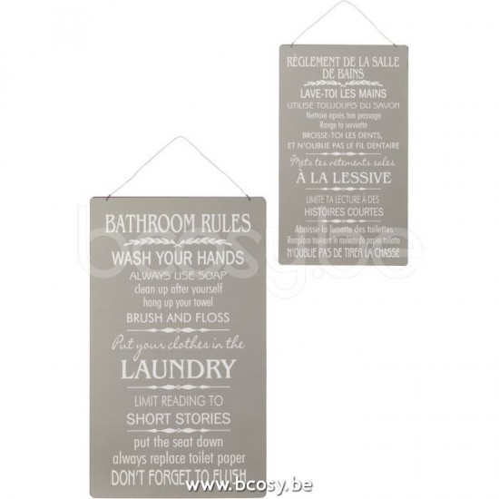 J Line Jline Placard Salle De Bain Bathroom English French Metal Grey White Assortment Of 2 hanging wall placards