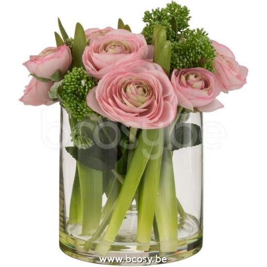 J Line Jline Ranunculus In Vase Plastic Glass Pink Green Large flower bouquets